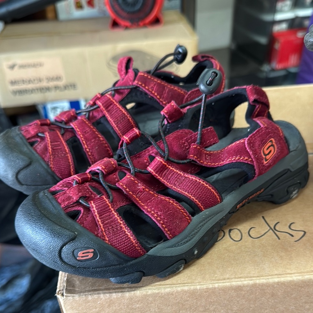 Skechers Red and Black Outdoor Sandals with Adjustable Straps